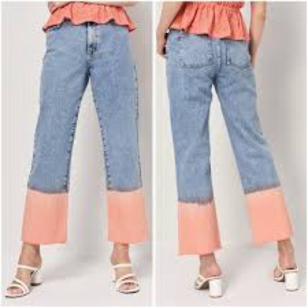Harper Heritage Ellis Blue Denim Dip Dye Peach Orange Hem Two Tone Jeans Size 27